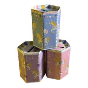 حصالة معدنية بتصميم دائري سداسي