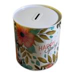 حصالة نقود معدنية بتصميم زهور وألوان ربيعية