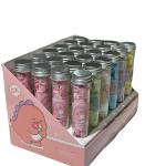 صابون معطر مضغوط بأشكال قلوب ودوائر صغيرة في علب أنبوبية