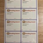ملصقات، تعزيز،  بطاقات شهادة “Reading Award” لتحفيز القراءة